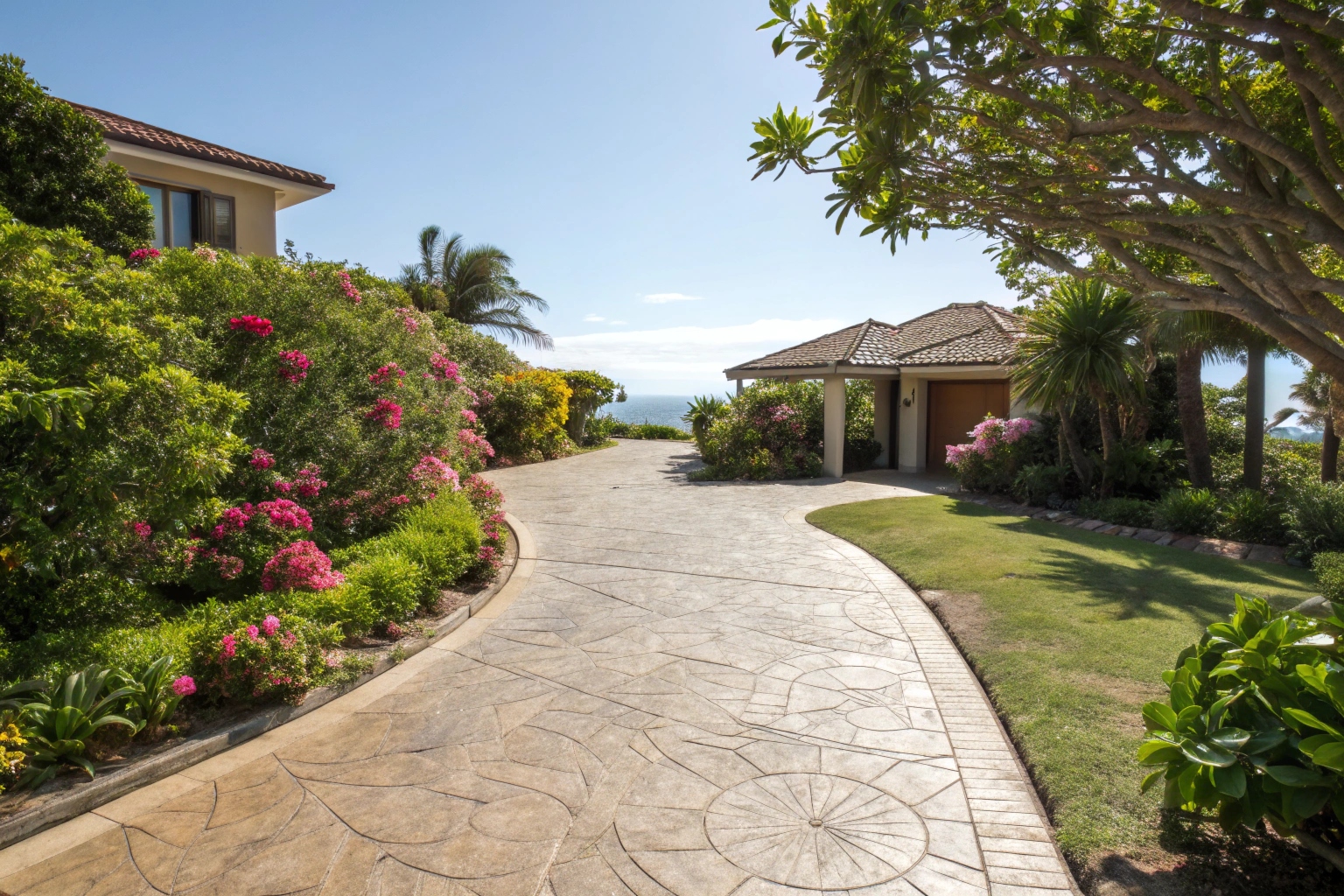 Stamped concrete driveway at a prestige Gold Coast property