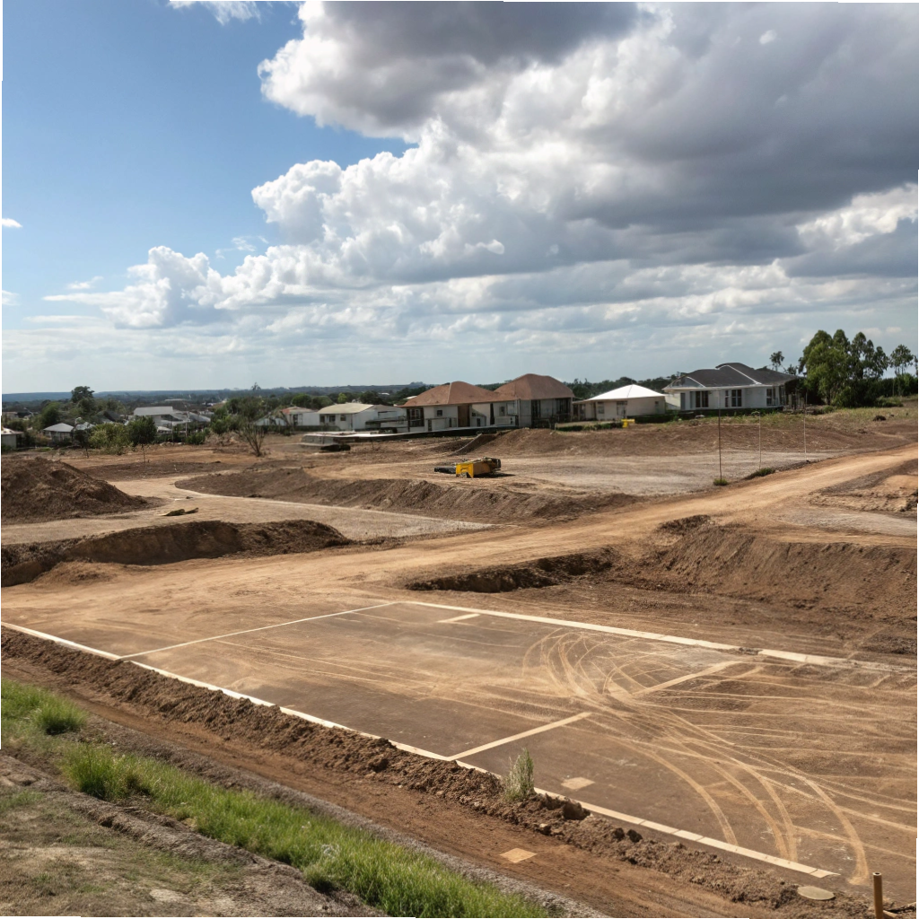 Bulk earthmoving and rough grading underway on a Gold Coast residential development site