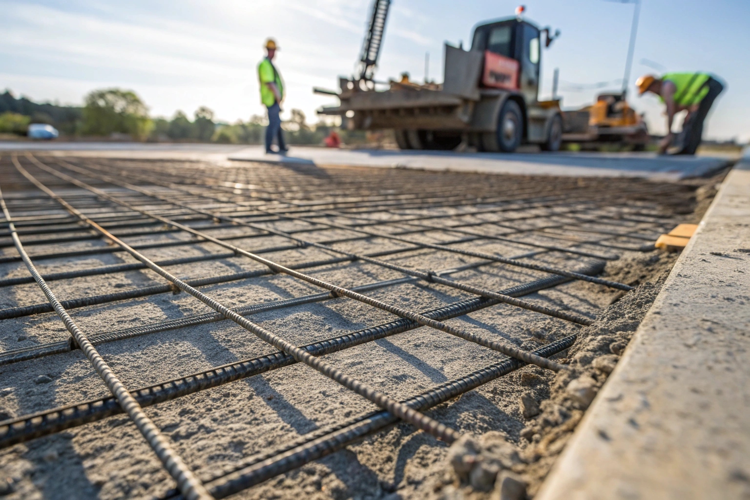 Steel reinforcement mesh laid on sub-base before concrete foundation pour