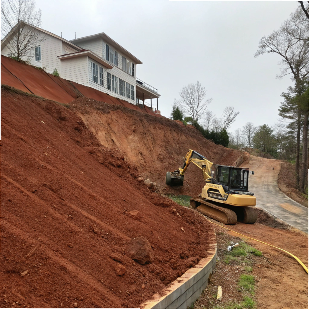 Cut and fill earthmoving operation on a sloped residential block on the Gold Coast