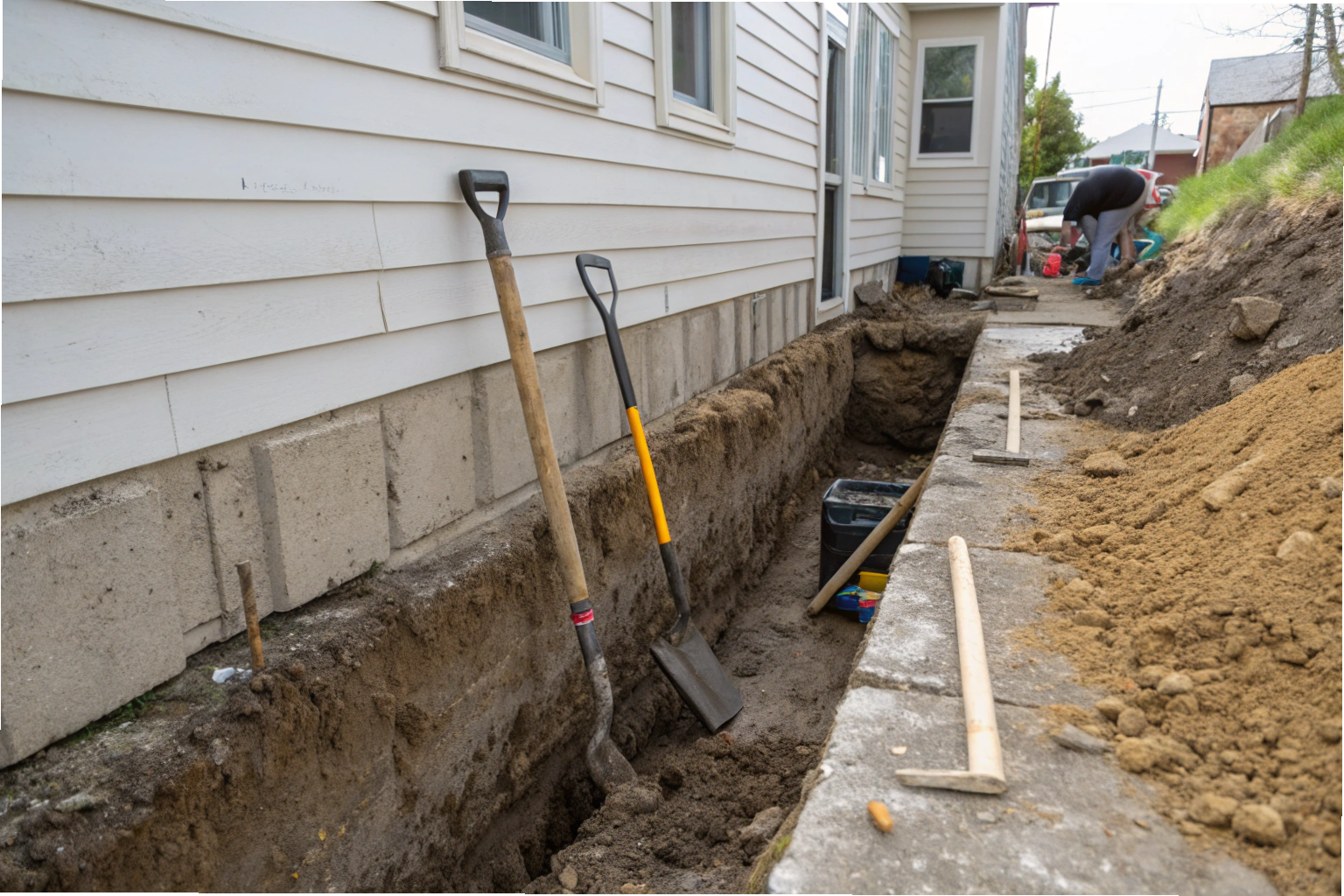 Hand excavation in confined space alongside existing residential foundation Gold Coast