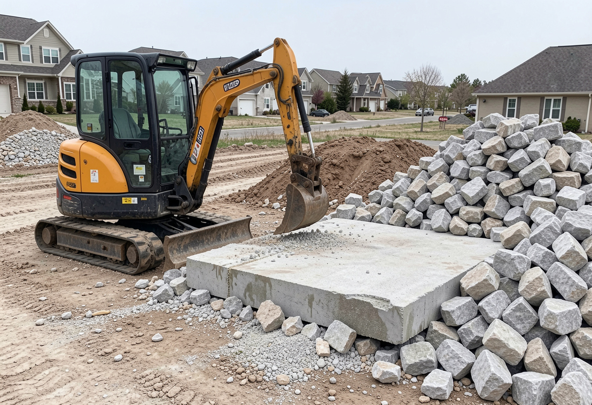 large concrete slab on a residential demolition site large concrete slab on a residential demolition site