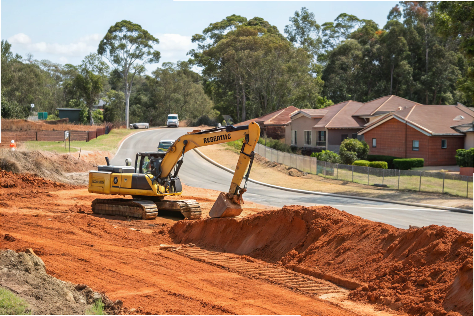 Excavator performing site excavation on a residential block on the Gold Coast