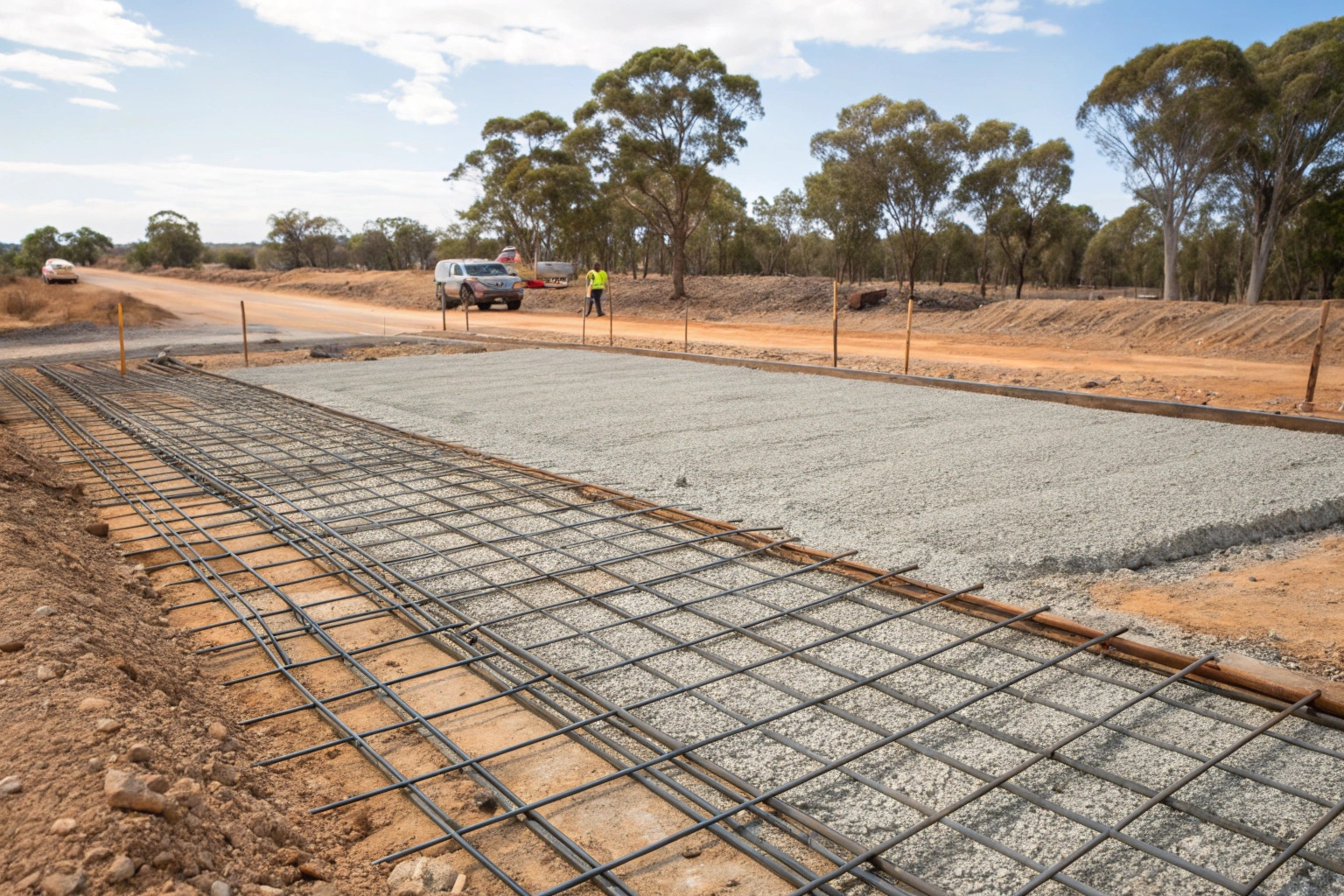 Steel reinforcement placement on a house slab construction site in Gold Coast