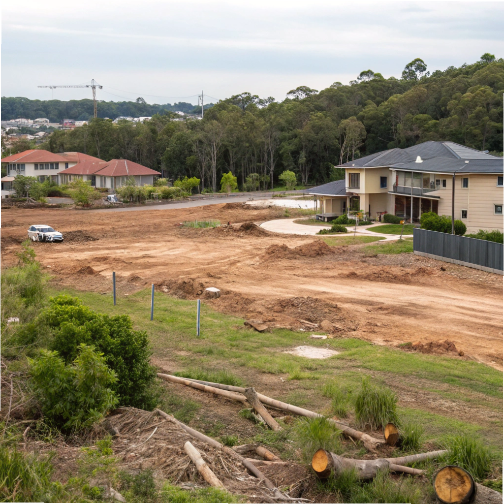 Cleared residential block with stumps and vegetation removed ready for construction Gold Coast