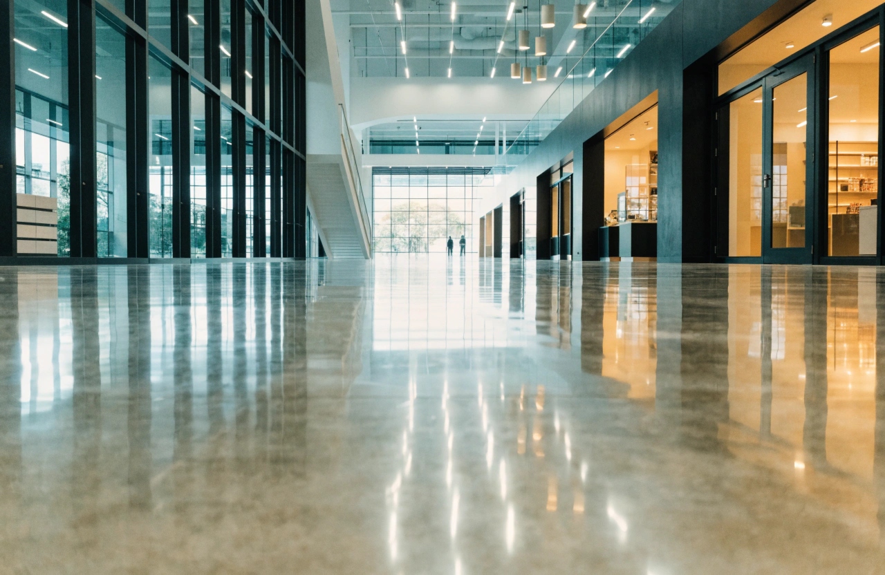 Premium polished concrete floor in a modern Gold Coast commercial retail space by Concrete Gold Coast Specialist