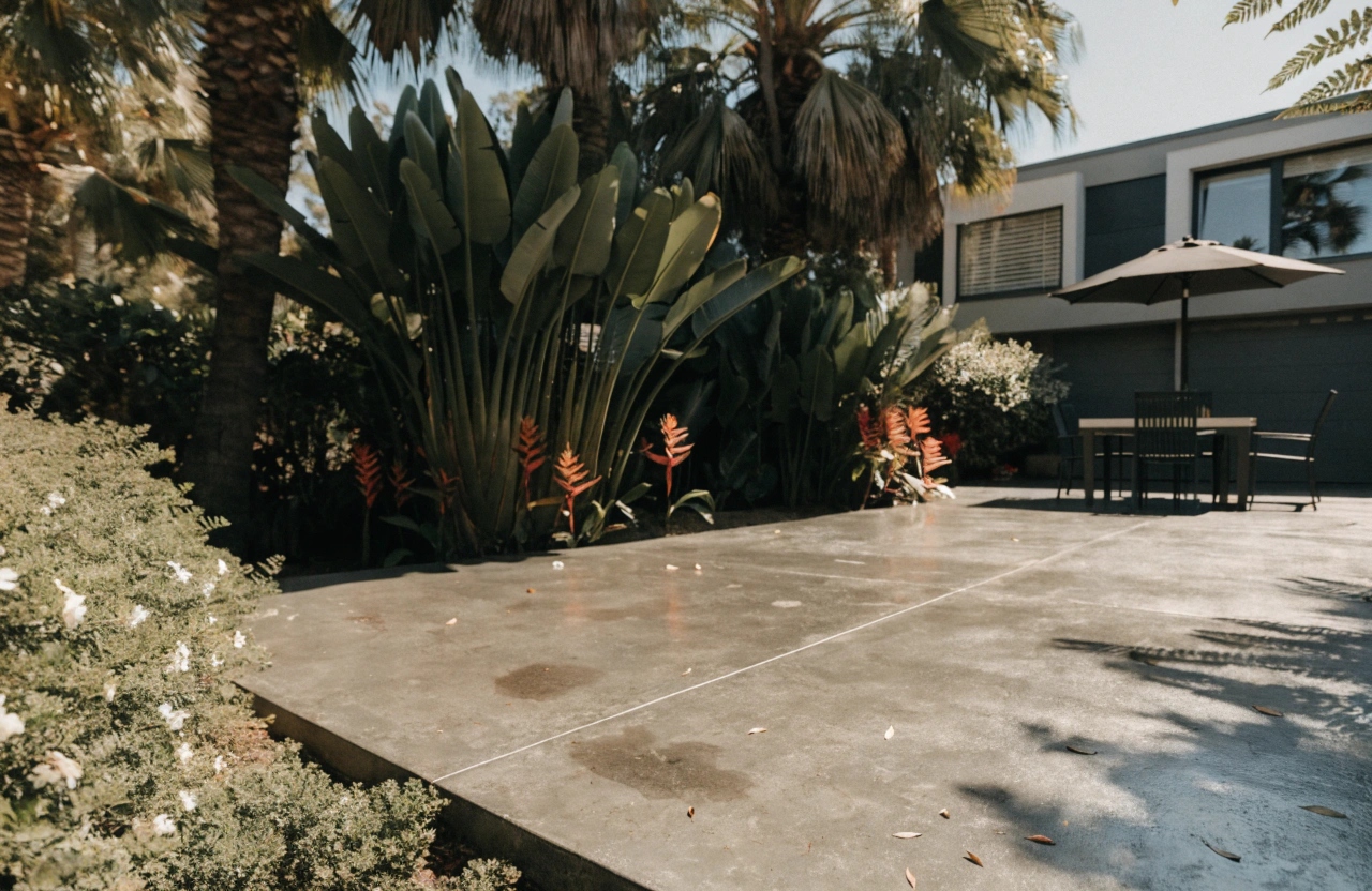 Backyard concrete entertaining slab in Elanora residential property