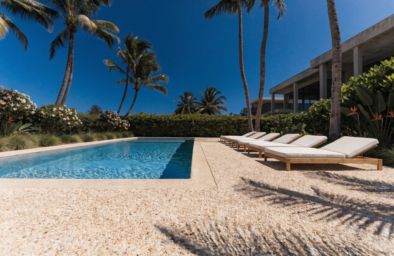 Concrete pool surround with exposed aggregate finish at a Palm Beach Gold Coast home