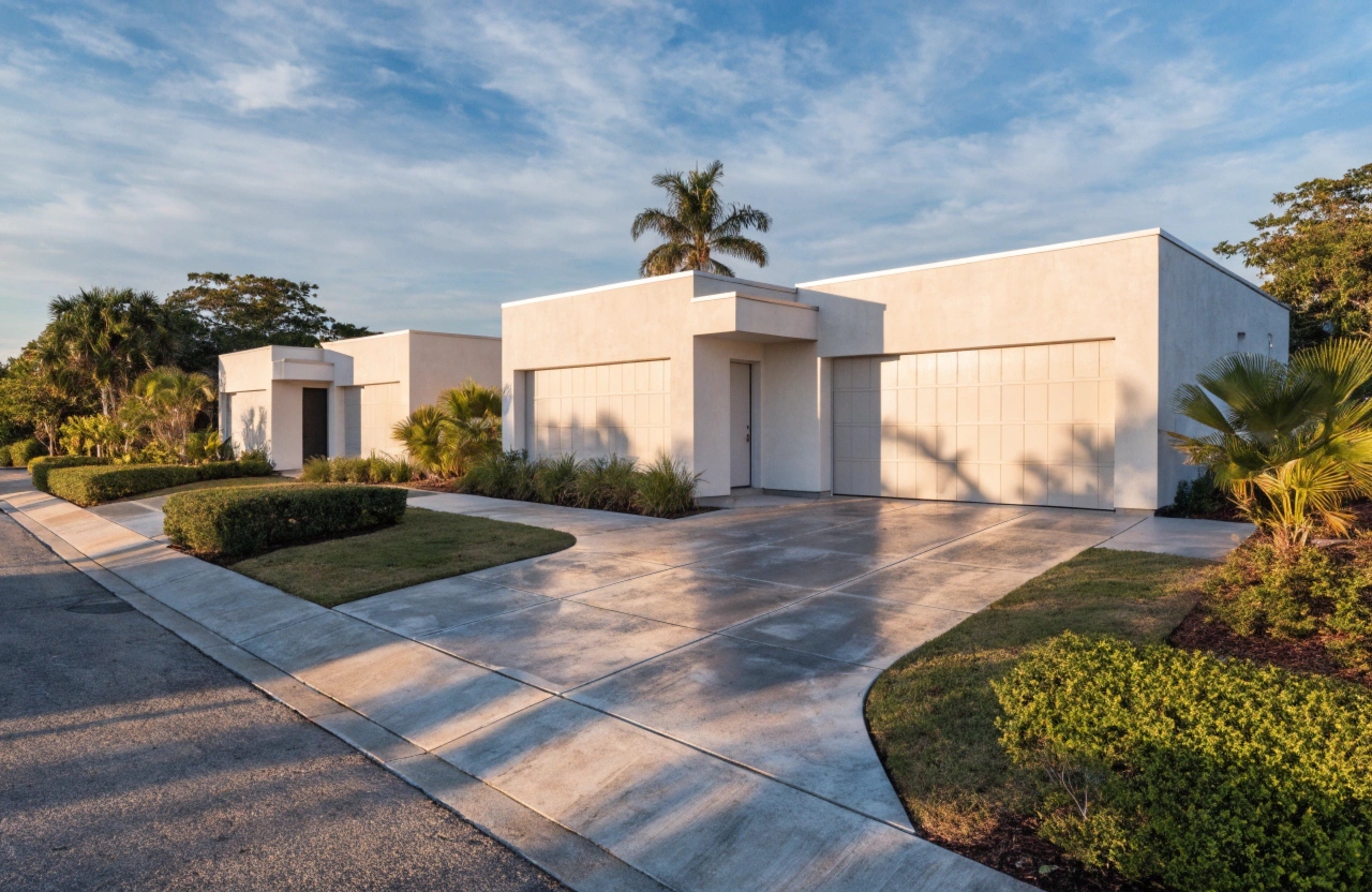 New concrete driveway and pathway at a Palm Beach Gold Coast dual-occupancy development