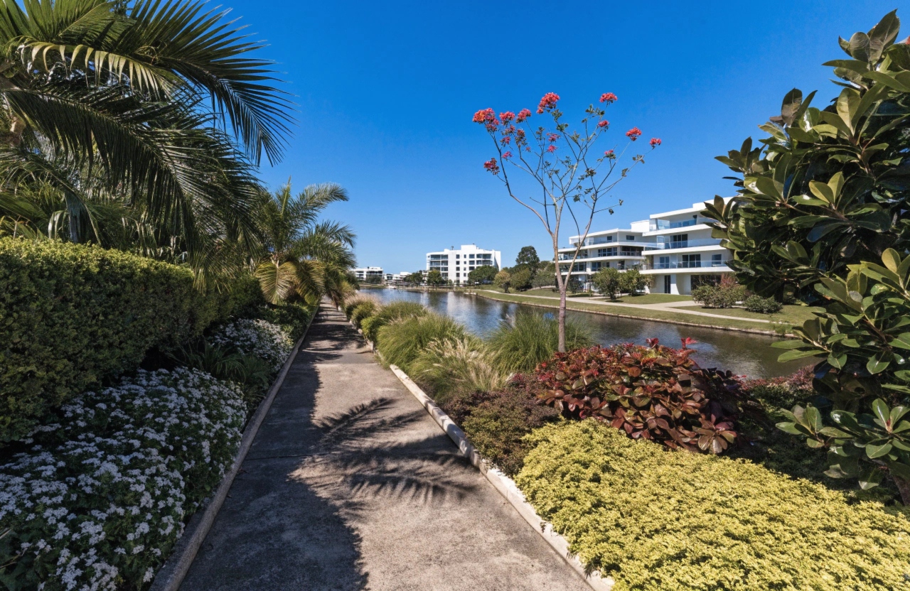 Concrete pathway at a canal estate property in Burleigh Waters Gold Coast