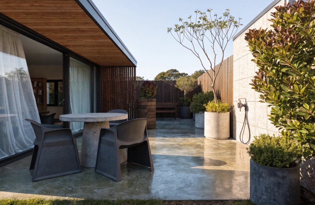 Coloured concrete outdoor entertaining area at a Varsity Lakes home