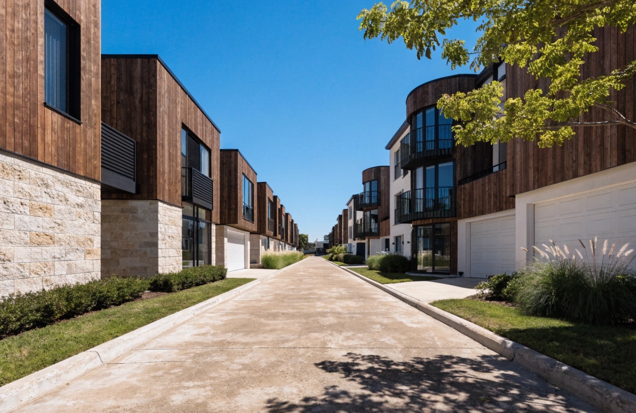 Shared concrete driveway in a Varsity Lakes townhouse complex
